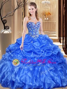 Ball Gowns Sweet 16 Dress Royal Blue Sweetheart Organza Sleeveless Floor Length Lace Up