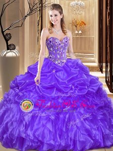 Glamorous Purple Sweetheart Lace Up Beading and Embroidery 15 Quinceanera Dress Sleeveless