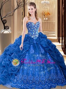 Classical Sweetheart Sleeveless Organza Quinceanera Dress Embroidery and Pick Ups Court Train Lace Up