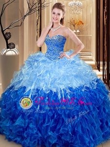 Inexpensive Floor Length Lace Up Quinceanera Dress Multi-color and In for Military Ball and Sweet 16 and Quinceanera with Beading and Ruffles