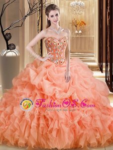 Colorful Sleeveless Brush Train Beading and Embroidery and Ruffles Lace Up Quinceanera Gowns