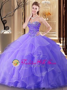 Cheap Lavender Lace Up Sweetheart Beading Sweet 16 Dresses Tulle Sleeveless
