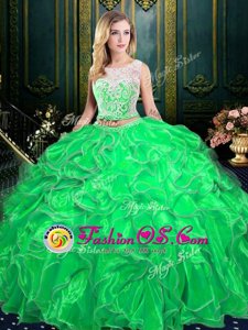 Glamorous Scoop Sleeveless Zipper Floor Length Lace and Ruffles Sweet 16 Dresses