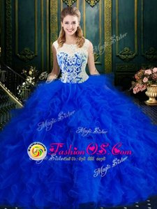 Flirting Floor Length Royal Blue 15th Birthday Dress Scoop Sleeveless Zipper
