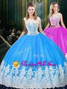 Scoop Sleeveless Zipper Quinceanera Gowns Baby Blue Tulle