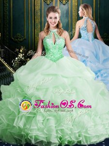 Colorful Pick Ups Sweet 16 Dress Halter Top Sleeveless Brush Train Lace Up