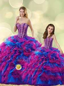 Multi-color Sleeveless Beading and Ruffles Floor Length Sweet 16 Dresses