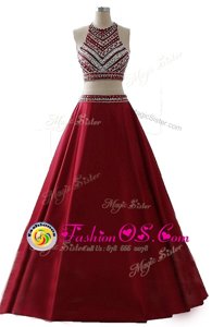 Fantastic Scoop Wine Red Chiffon Zipper Sleeveless Floor Length Beading