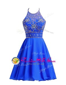 Trendy Royal Blue Cocktail Dresses Prom and Party and For with Beading Halter Top Sleeveless Zipper