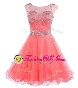 Designer Scoop Watermelon Red Sleeveless Mini Length Beading Backless Dress for Prom