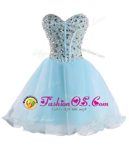 Organza Sweetheart Sleeveless Lace Up Beading Prom Gown in Baby Blue