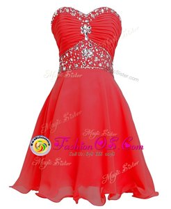 Mini Length Lace Up Prom Evening Gown Red and In for Prom and Party with Beading and Belt