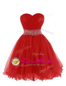 Free and Easy Mini Length Red Prom Dresses Organza Sleeveless Belt