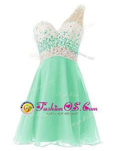 One Shoulder Beading Apple Green Criss Cross Sleeveless Knee Length