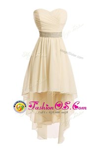 Affordable Champagne Sweetheart Lace Up Belt Prom Party Dress Sleeveless