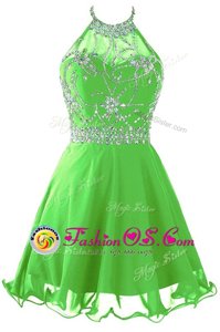 Scoop Sleeveless Prom Dresses Mini Length Beading and Belt Organza