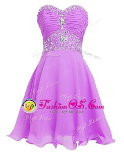 Low Price Lilac Sweetheart Neckline Beading and Belt Prom Evening Gown Sleeveless Lace Up