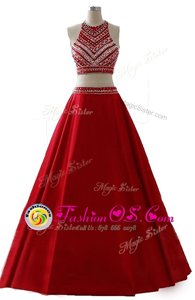 Scoop Sleeveless Beading Zipper Red Carpet Gowns