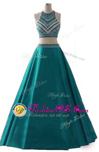 Luxurious Dark Green A-line Chiffon Scoop Sleeveless Beading Floor Length Zipper Dress for Prom