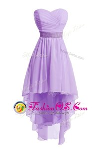 Exceptional Lavender Empire Organza Sweetheart Sleeveless Belt High Low Lace Up Evening Dress