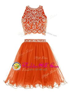 Modern Mini Length Orange Homecoming Dress Scoop Sleeveless Backless