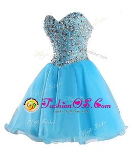 Smart Ball Gowns Prom Party Dress Blue Sweetheart Organza Sleeveless Mini Length Lace Up