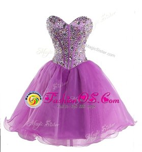 Lilac Ball Gowns Sweetheart Sleeveless Organza Mini Length Lace Up Beading Celebrity Dress