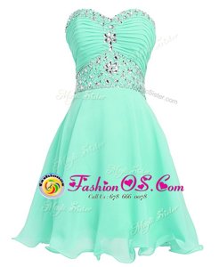 Vintage Apple Green Organza Lace Up Prom Evening Gown Sleeveless Mini Length Beading and Belt