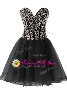 Cute Sweetheart Sleeveless Runway Inspired Dress Knee Length Beading Black Chiffon
