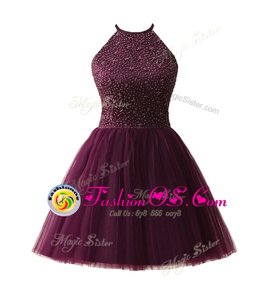 Traditional Scoop Dark Purple Sleeveless Chiffon Zipper Prom Party Dress for Prom and Party