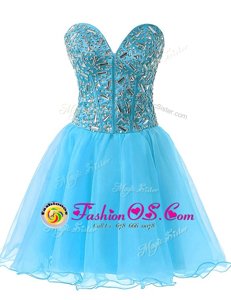 Chiffon Sweetheart Sleeveless Lace Up Beading Club Wear in Baby Blue