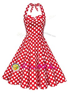 Admirable White And Red A-line Sweetheart Sleeveless Satin Knee Length Backless Pattern Prom Dress