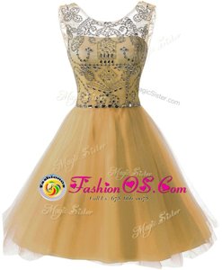 Scoop Gold Sleeveless Chiffon Zipper Prom Party Dress for Prom and Party
