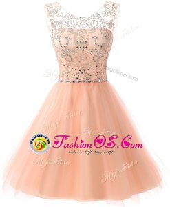 Scoop Knee Length A-line Sleeveless Peach Cocktail Dresses Zipper