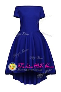 Flirting Satin Short Sleeves Tea Length Homecoming Dress and Ruching