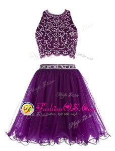 Scoop Mini Length Empire Sleeveless Purple Runway Inspired Dress Clasp Handle