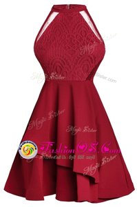 Smart Wine Red High-neck Neckline Ruffled Layers Cocktail Dresses Sleeveless Zipper