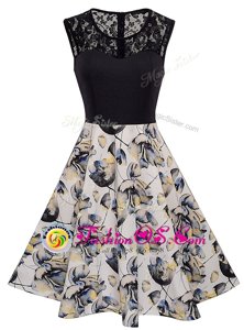 Best Scoop Multi-color Zipper Prom Evening Gown Lace and Embroidery and Pattern Sleeveless Knee Length