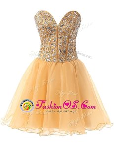 High Class Knee Length Champagne Sweetheart Sleeveless Lace Up