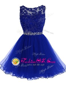 Modest Scoop Sleeveless Zipper Prom Party Dress Royal Blue Chiffon