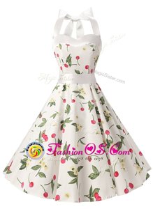 Knee Length White Prom Evening Gown Halter Top Sleeveless Zipper