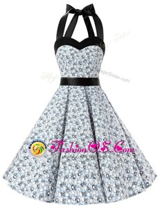 White And Black Halter Top Neckline Sashes|ribbons and Pattern Dress for Prom Sleeveless Zipper