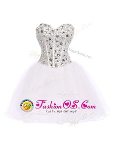 Graceful White Sweetheart Lace Up Beading Prom Gown Sleeveless