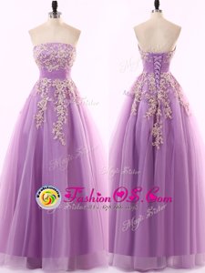 Custom Made Lilac Sleeveless Tulle Zipper Dress for Prom for Prom