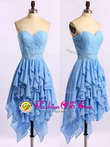 Sophisticated Asymmetrical Blue Prom Dress Sweetheart Sleeveless Zipper