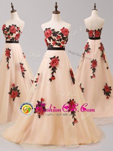 Sweetheart Sleeveless Tulle Mother Of The Bride Dress Belt and Hand Made Flower Brush Train Zipper