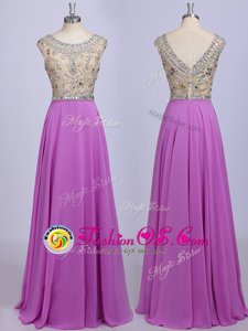 Enchanting Lilac Dress for Prom Prom and Party and For with Beading Scoop Sleeveless Zipper