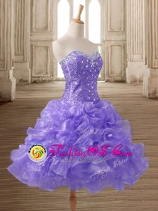 Designer Mini Length Lace Up Cocktail Dresses Lavender and In for Prom and Party with Beading and Ruffles