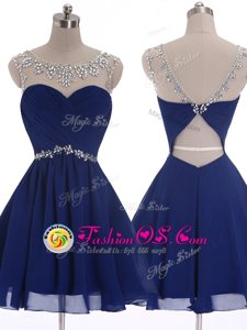 Perfect Navy Blue Scoop Neckline Beading Cocktail Dresses Sleeveless Criss Cross