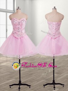 Mini Length Baby Pink Prom Gown Sweetheart Sleeveless Lace Up